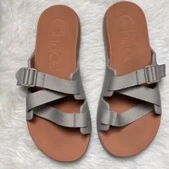 CHACO’S MENS Chillos Slides I’m Moonrock Grey and Tan - Picture 4 of 8
